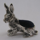 Edwardian Style English Hallmarked Sterling Silver Hare Rabbit Pin Cushion Blue