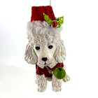 Pier 1 White Poodle In Santa Hat Holiday Dog Resin Christmas Ornament 4  Vtg