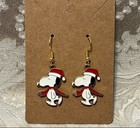 Snoopy Christmas Holiday Gold Loop Enamel Drop Dangle Adorable Earring Set