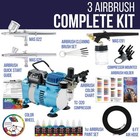 Master 3 Airbrush  Air Compressor   Hose Kit  6 Primary Colors Acrylic Paint Set