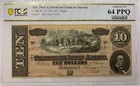 1864  10 Confederate Currency Civil War T-68 Pcgs 64 Ppq  S n 3842