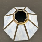 Antique Art Nouveau Dk  Blue   Lt  Blue Slag Stained Glass W metal Lamp Shade