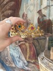 Antique Tiara Crown Gilded Repousse Wedding  Theatrical Headdress With Jewels
