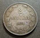 1874 S  Finland   Russia  2 Markkaa -   Russian Empire   - Silver -  p2907 