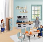 Giant Bean 36pcs Wooden Dollhouse Furniture Set 5 Rooms 4 Family Dolls  Wood    