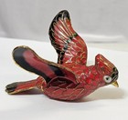 Vtg Cloisonne Enamel Cardinal Red Bird Figurine magnet Home Decor Christmas- B7