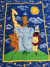 Vintage Handmade Baby Crib Quilt Celestial Moon Stars  Animals Blue Yellow 47x37