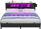 King queen full Size Bed Frame W  Storage Headboard  charging Station  led Light