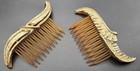 Vintage Gold Feather Hair Side Combs Pair Faux Tortoiseshell Retro Styling 60s