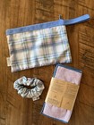 New Norwex Travel Kit  Plaid Wristlet  Scrunchie  mini Body face Pack set Of 3 