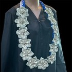 Graduation Money Lei Flower Crisp Bills Blue   White Four Braided Ribbons