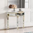 Semilunar Console Table End Sofa Table Silver Mirrored Tabletop And Golden Rim