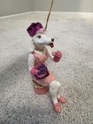 Pink White Poodle Dog Christmas Ornament Glitter Dress Hat Sitting On Stool 5 3 