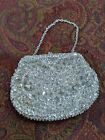 Vintage Handmade Hong Kong Ladies Silver Beaded Sequin Handbag Purse
