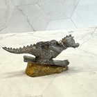 Pewter Rb Ricker Bartlett Dragon Dinosaur Skiing Figurine Sculpture Signed