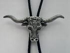 Vtg Bull Steer Pewter Bolo Tie Leather Cord Stamp Ejc 620 Western