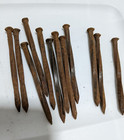 Antique Lot Of 12 Iron Nails Square Heads Rustic 2 3 4   rare Spiral Shaft 