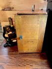 Vintage Ernst Leitz Wetzler Brass Microscope  254208 - Binocular  W  Cabinet