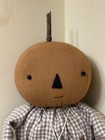 16  Handmade Primitive Fall Halloween Pumpkin Head Doll With Rusty Necklace