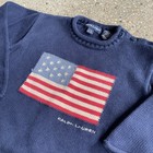 Polo Ralph Lauren Kids 12m-24m Polo Bear American Flag Navy Cotton Knit Sweater