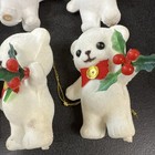 Lot Of 6 Craft Miniature 2    Flocked Polar Teddy Bears With Red Bow Tie   Holly