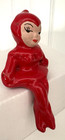 Vintage Christmas  Ceramic Sitting Female Pixie Elf Red Matte Face Japan  