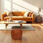 Faux Leather Pouf Cover  16 5   dx12   h  Amaretto