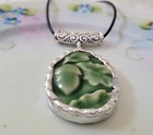 Bordallo Pinheiro Necklace  Broken China Jewelry  Green Acorn Pendant