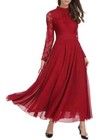 New Aofur Wine Red Chiffon Lace Cocktail Midi Evening Party Swing Dress L  8 10