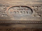 Antique Carved Wood Casket Trinket Box Ornate Continental Scenic   Foliate 8x4 