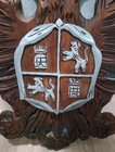 27 X 21 Antique Carved Wooden Plaque Coat Of Arms Family Crest Eagle And Shield