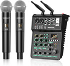 4 Channel Audio Interface With Dual Wireless Mic Sound Board Console Mp3 Blue   