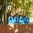 17  L Retro Blue Distressed Solid Wood Birdhouse With Perch Garden
