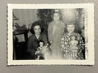Vintage Photo Three Pretty Girls Christmas Morning Antique Toys Dolls Tree 1950s