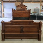 Antique Victorian Renaissance Walnut High Back Bed Carved Crest 1880 s