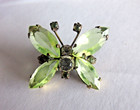 Czech Vintage Glass Rhinestone Button  Vaseline Uranium Butterfly Glows Blue Lt