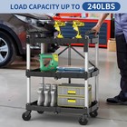 Foldable Utility Service Cart 3 Shelf 240lbs Portable Rolling Collapsible Cart