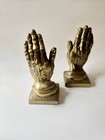 Vintage Pair Metal Brass Bronze Tone Decorative Praying Hands Bookends