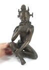 Antique Solid Cast Bronze Seated Figure Of Hindu Buddha God Shiva