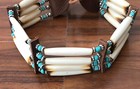 Native American Indian Style Buffalo Bone Choker Necklace Beaded Turquoise Stone