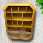 Vintage Wood Curio Display Cabinet 17 Compartments Glass Door Wall Mount 16 