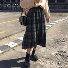 Woolen Winter Plus Size 3xl Pleated Plaid Skirts Women Warm Vintage Long