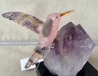 Rose Quartz fluorite Hb  On Amethyst Crystal 4    -peter Muller