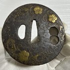 Antique Japanese Iron Tsuba     Kikyo  bellflower  And Arabesque Design