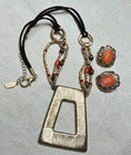 Alfani Textured Pendant Beaded Necklace choker   Orange Earrings Jewelry