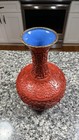 Red Carved Floral Cinnabar Vase With Blue Enamel Beautiful Design