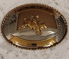 Belt Buckle Two Toned German Silver Bull Rider Trophy 2 Banners