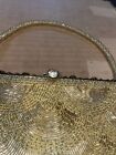 Vintage 50   s Rhinestone Gold Clutch  1  Handle  Purse Evening Bag Beaded 8x5