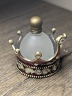 Vintage Crown Design Frosted Glass Perfume Bottle With Metal Holder And Stopper 