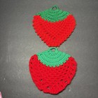 Vintage Crochet Strawberry Pot Holders  Hot Pads Set Of 2 Handmade Grandma Core